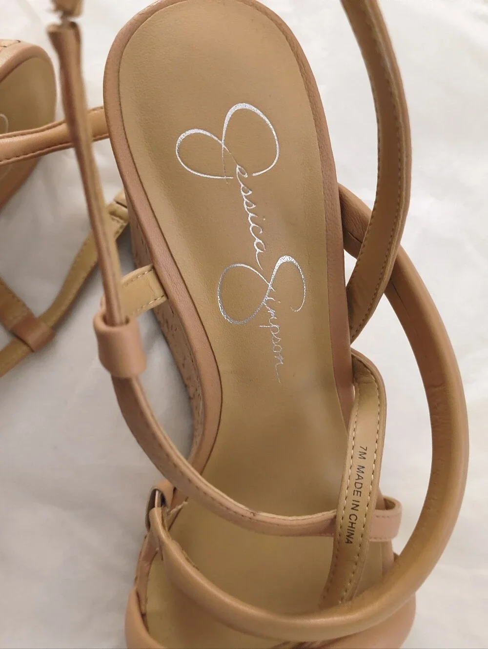Jessica Simpson Nude Tan Cork Wedge Slingback Sandals